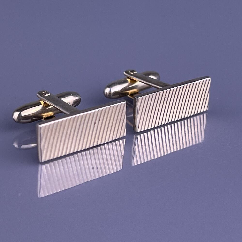 Diagonal Stripe Cut Lines Cufflinks Gold Tone Simple Formal Hickok Vintage